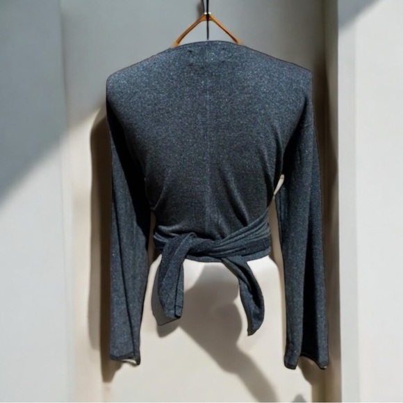 VEDA Blue Metallic Balletcore Dancer Wrap Tie Back Cardigan Size Small - Picture 7 of 13